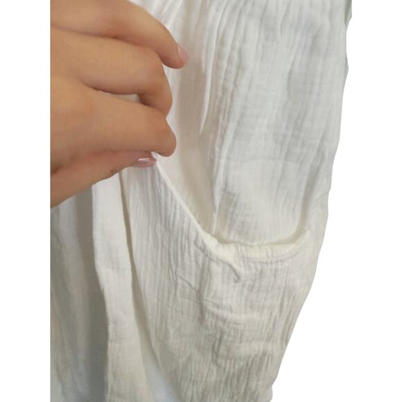 Day + Moon White Linen Gauze V-Neck Tunic Mini Dress Small Bridal Bachelorette - Picture 6 of 8